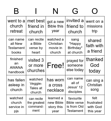 Bingo (Christian-related) Bingo Card