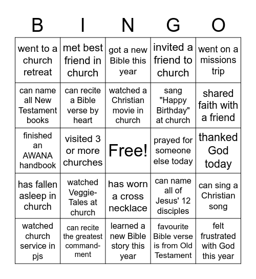 Bingo (Christian-related) Bingo Card