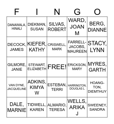 Finance Division Retreat Bingo Card