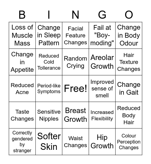 Transfem HRT Bingo Card