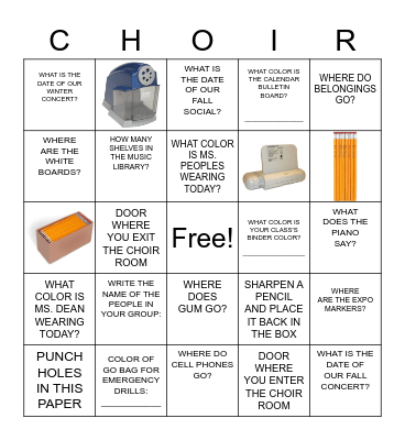 CHOIR ROOM SCAVENGER HUNT Bingo Card