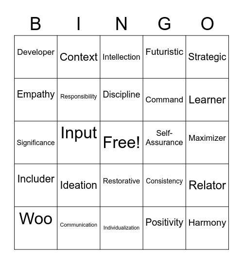 Strength's Bingo Card