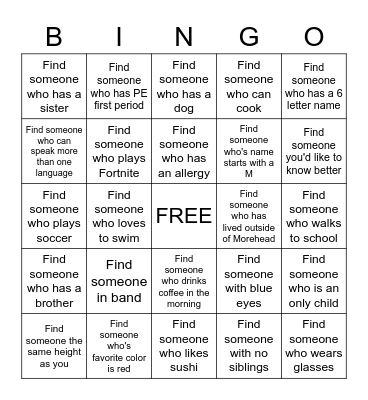 Get To Know Me Bingo Card