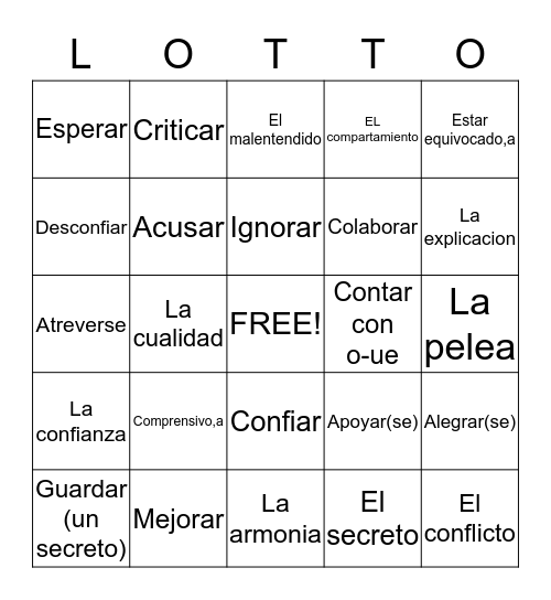 Realidades 3 Cap.4-1#1 Bingo Card