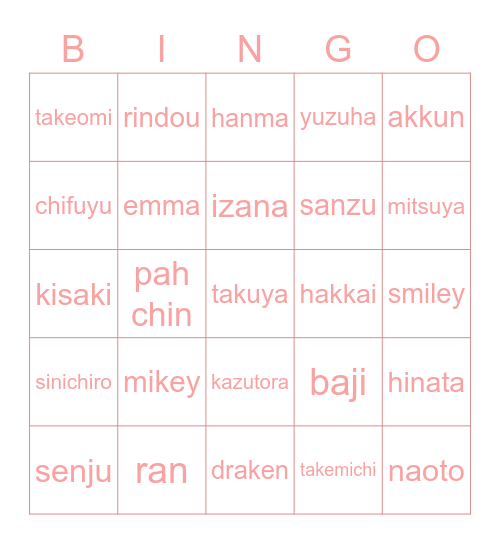 Yiyi <3 Bingo Card