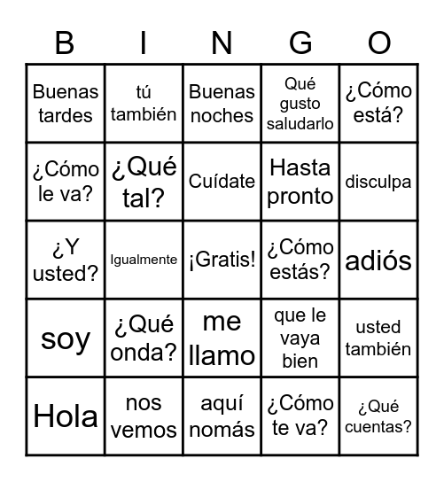 Saludos y despedidas Bingo Card