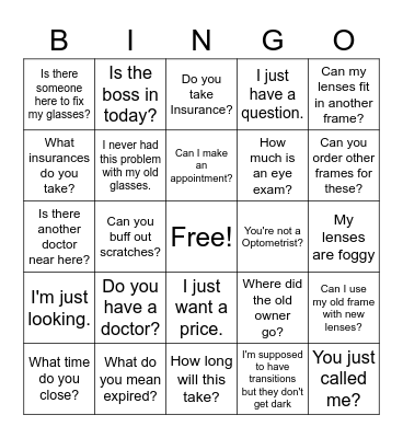 Things Customers Say Bingo Card