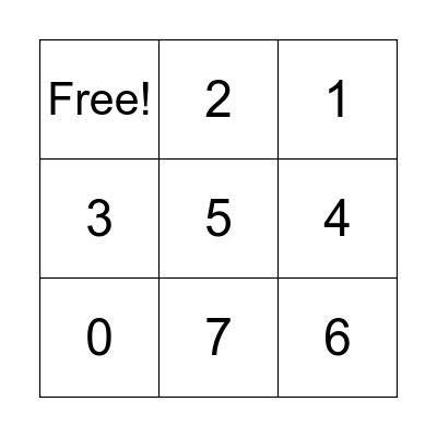 Number Bingo Card