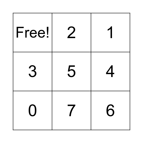 Number Bingo Card