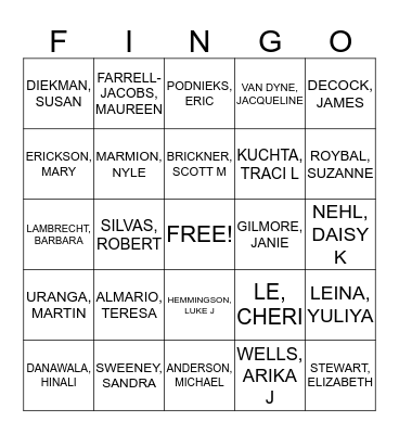 Finance Division Retreat Bingo Card