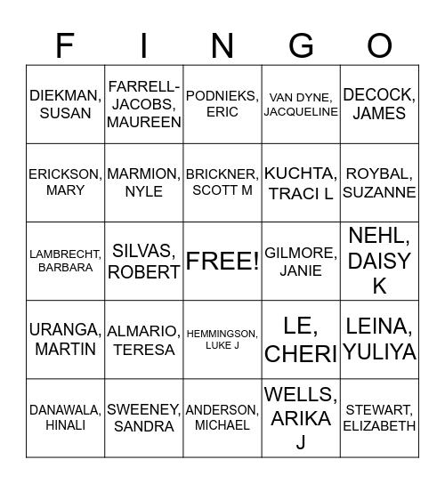 Finance Division Retreat Bingo Card