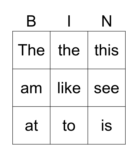First Grade Sight Words Bingo Card