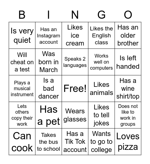 Human Bingo Card