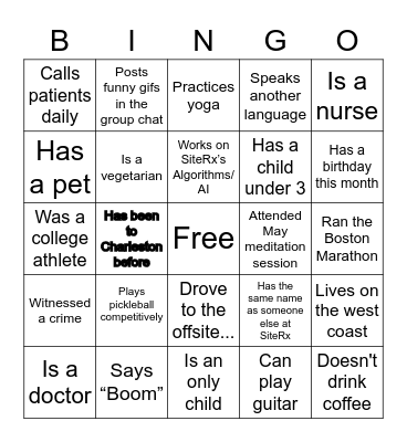 SiteRx Icebreaker Bingo! Bingo Card