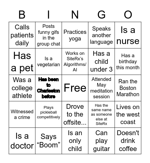 SiteRx Icebreaker Bingo! Bingo Card