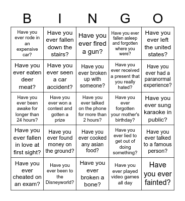 Have you ever Bingo Card