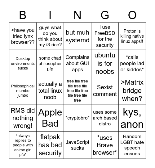 linux discord dude bingo Card