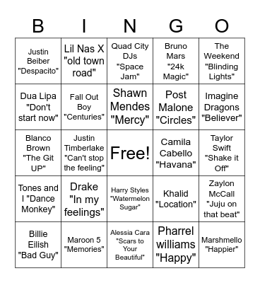 Music Bingo Card