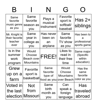 Untitled Bingo Card