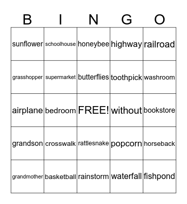 Compound Words Bingo Card