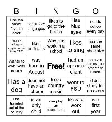 Find Someone Who... Bingo Card