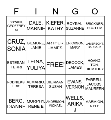 Finance Division Retreat Bingo Card