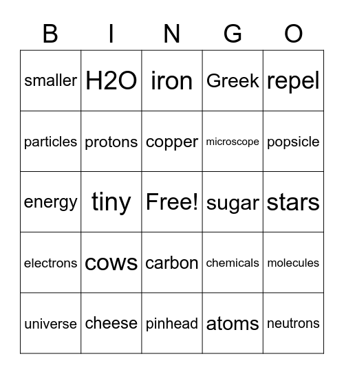 Bill Nye Atoms Bingo Card