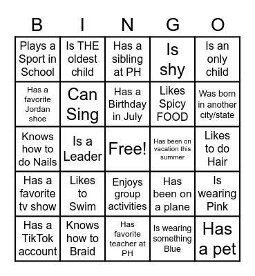 GET TO KNOW ME Bingo Card