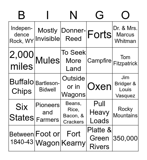 Backpacking In Northwest Grand Oregon Bingo Card