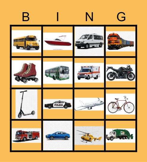 VEHICLE Bingo Card