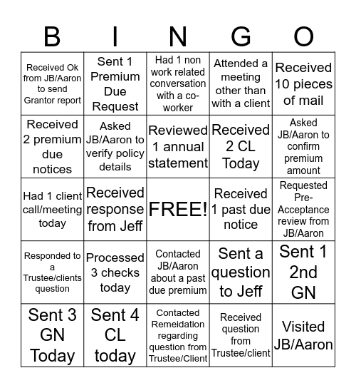 BINGO - TA Bingo Card