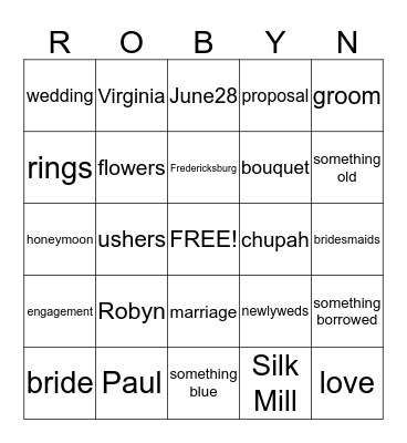 Bridal Shower Bingo Card