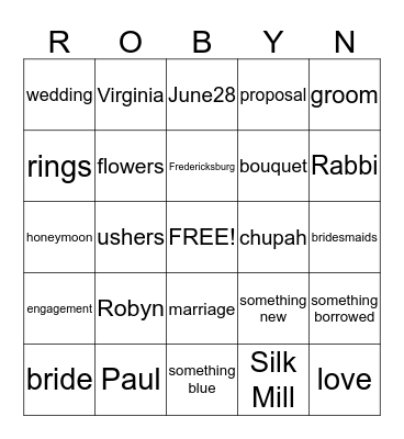 Bridal Shower Bingo Card