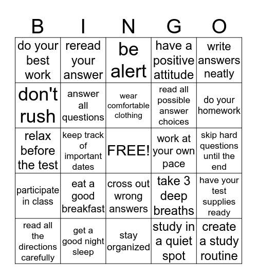 STUDY Bingo Card