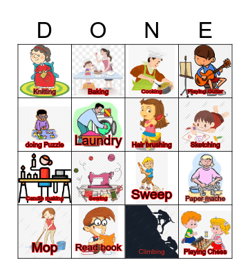 Activities done at home Bingo Card