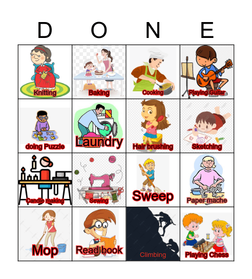 Activities done at home Bingo Card