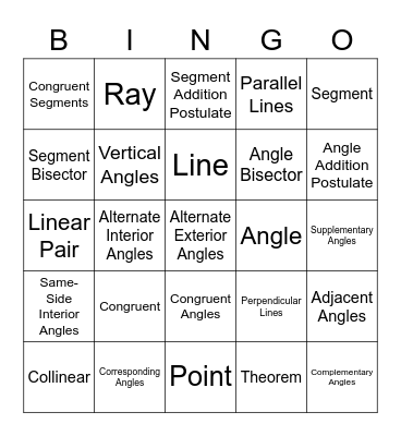 Geometry Vocabulary Bingo Card
