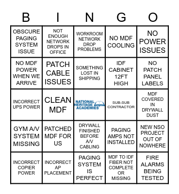 NHA NSO BINGO Card
