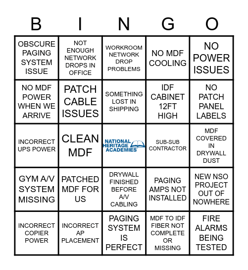 NHA NSO BINGO Card