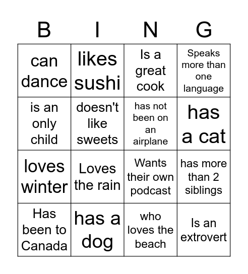 Welcome Back Bing Bingo Card
