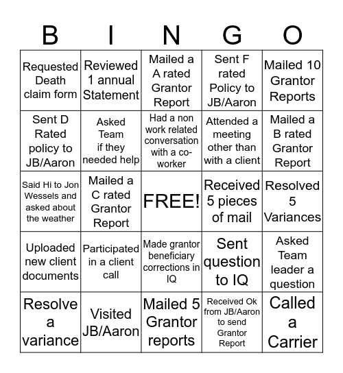 BINGO - Associate TA Bingo Card