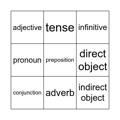 Grammar Terms Bingo Card