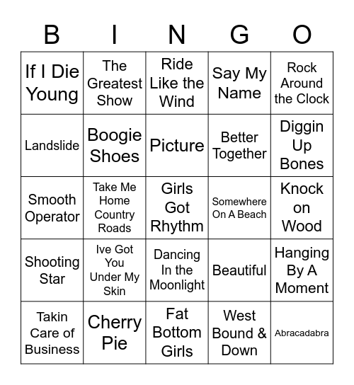 Music Bingo 55 Bingo Card