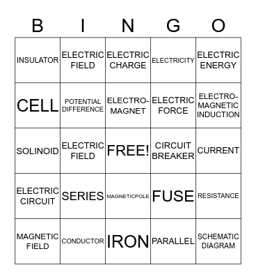 ELECTRICITY Bingo Card