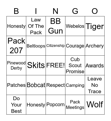 Cub Scout BINGO Card