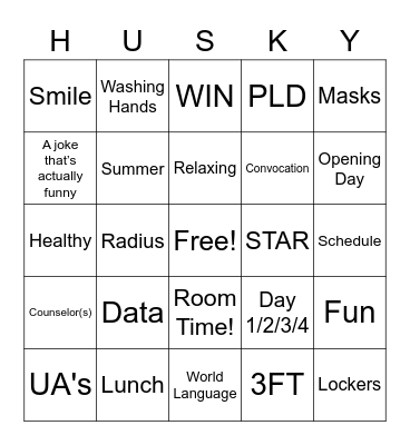 Welcome Back! Bingo Card
