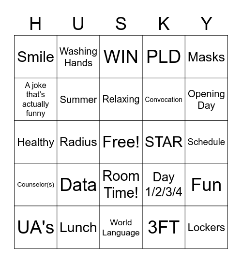 Welcome Back! Bingo Card