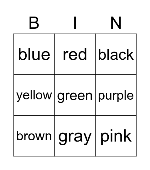 COLORS Bingo Card