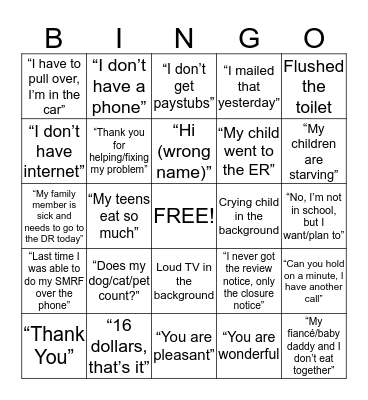 The Things People Say Bingo Card