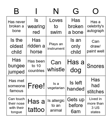 PEOPLE BINGO Card